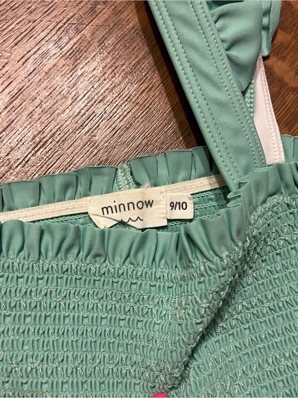 Minnow Girls Smocked Bikini Swim Top Aqua Blue Ruffle Straps Size 9/10 UPF Beach - Picture 3 of 6